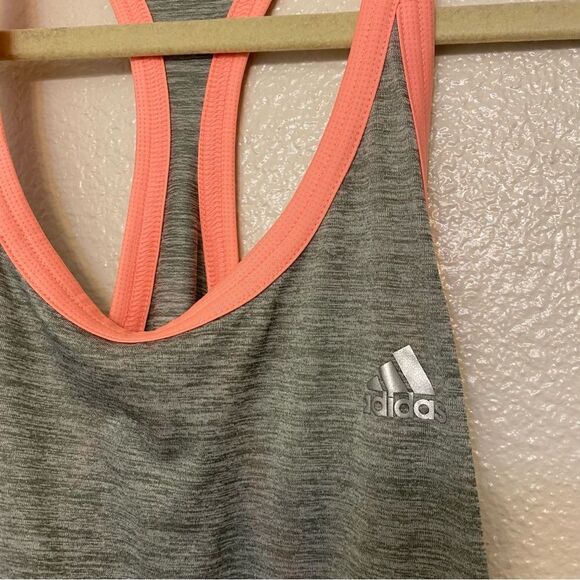 Adidas Racer back gray peach pink trim,  tank top loose fit climalite-size L - Picture 3 of 10
